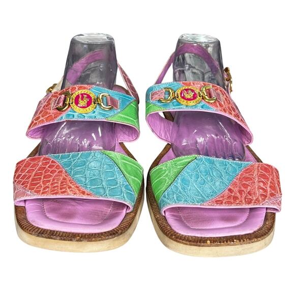 Vintage Wendel’s Italian Made Pastel Pink Blue Alligator Sandals Size US 11/11.5 main image 7